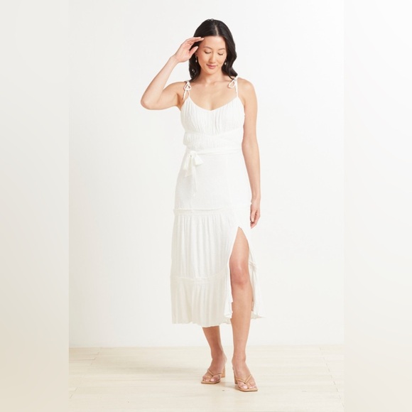 PAIGE Inesa Ruffle-Tiered Midi Dress – White, Size L NWT (Small Mark Flaw) - Picture 2 of 9